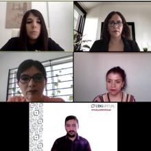 Egresada y sinodales de proyecto durante la sesión virtual