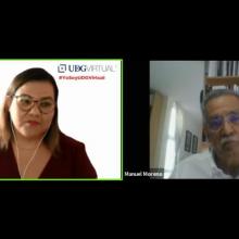 Moderadora y experto durante webinario