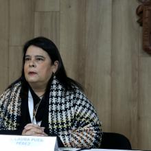 Maestra Laura Margarita Puebla durante rueda de prensa