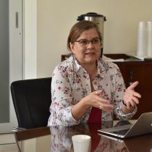 Maestra Rosalía Orozco, coordinadora de la maestría en Periodismo Digital durante la presentación