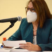Rectora de UDGVirtual en rueda de prensa